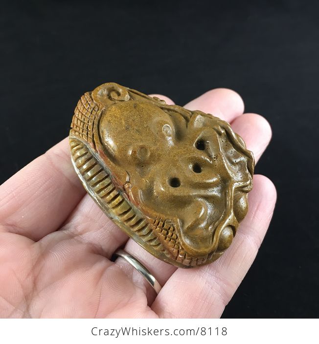 Carved Jasper Stone Octopus Jewelry Pendant - #JJj5KLJ2iHc-3