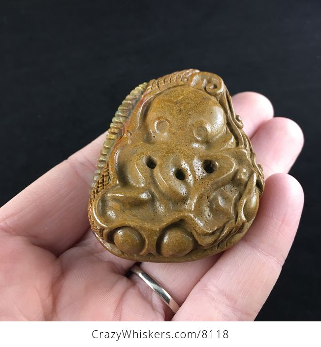 Carved Jasper Stone Octopus Jewelry Pendant - #JJj5KLJ2iHc-5