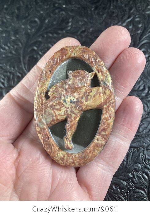 Carved Leopard Big Cat in a Tree Jasper Stone Mini Art Jewelry Pendant - #B8vX7MQBgdY-3