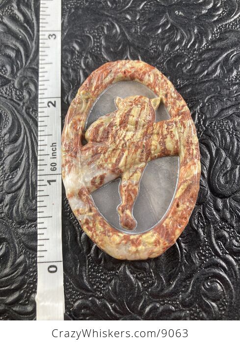 Carved Leopard Big Cat in a Tree Jasper Stone Mini Art Jewelry Pendant - #QmWS2HSn5bk-6
