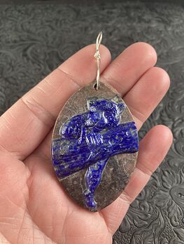 Carved Leopard Resting in a Tree in Lapis Lazuli over Rhodonite Stone Jewelry Pendant #iQz0l7s2Myk