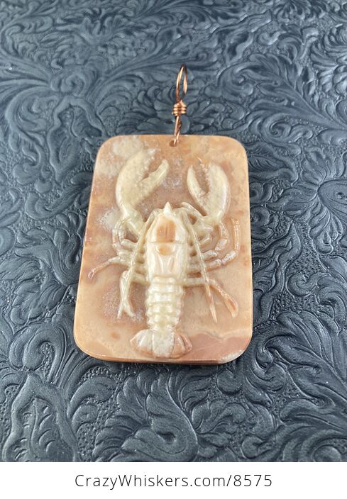 Carved Lobster Jasper Stone Pendant Jewelry Ornament Mini Art - #3EIJrAEhU38-4