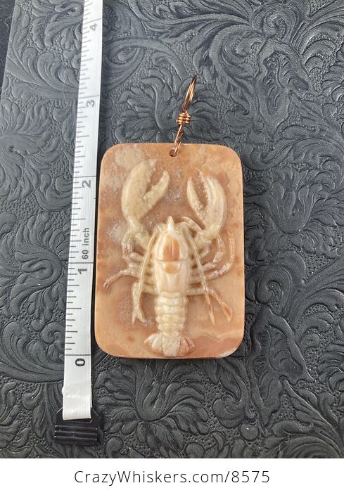 Carved Lobster Jasper Stone Pendant Jewelry Ornament Mini Art - #3EIJrAEhU38-1