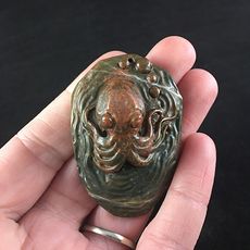 Carved Madagascar Ocean Jasper Stone Octopus Jewelry Pendant #5ulMVPzDT9I