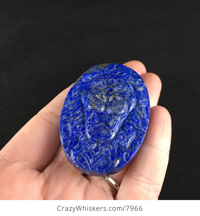 Carved Male Lion Big Cat Blue Lapis Lazuli Stone Pendant Jewelry - #vju2AV9W7Io-2