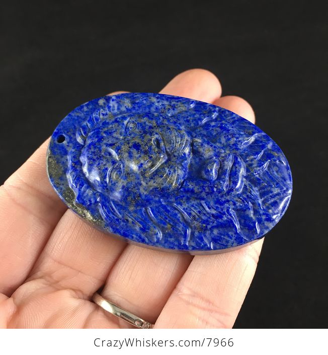Carved Male Lion Big Cat Blue Lapis Lazuli Stone Pendant Jewelry - #vju2AV9W7Io-4