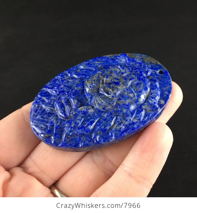Carved Male Lion Big Cat Blue Lapis Lazuli Stone Pendant Jewelry - #vju2AV9W7Io-3