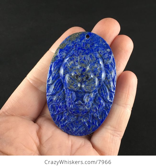 Carved Male Lion Big Cat Blue Lapis Lazuli Stone Pendant Jewelry - #vju2AV9W7Io-1