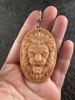Carved Male Lion Big Cat in Red Jasper Stone Pendant Jewelry #3QzMNa25f3Q