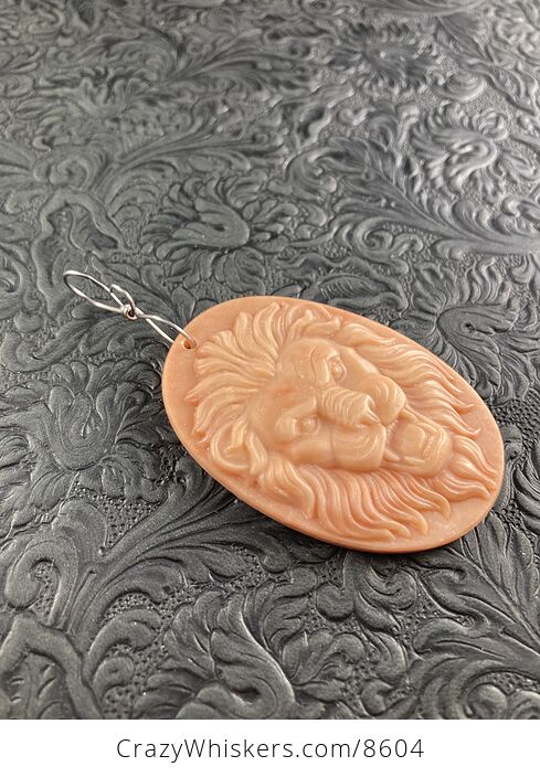 Carved Male Lion Big Cat in Red Jasper Stone Pendant Jewelry - #3QzMNa25f3Q-5