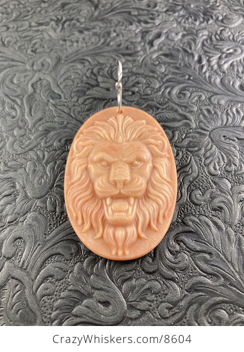Carved Male Lion Big Cat in Red Jasper Stone Pendant Jewelry - #3QzMNa25f3Q-3