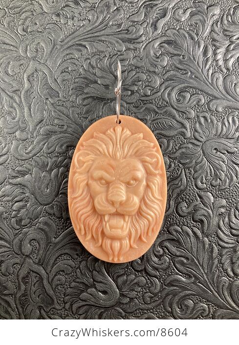 Carved Male Lion Big Cat in Red Jasper Stone Pendant Jewelry - #3QzMNa25f3Q-2