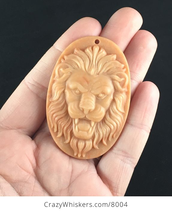 Carved Male Lion Big Cat in Red Jasper Stone Pendant Jewelry - #lU9kpJ8kWqk-1