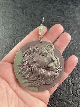 Carved Male Lion Big Cat Jasper Stone Pendant Jewelry #9S4HRTC0jr8