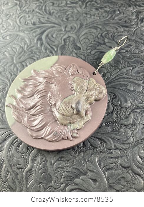 Carved Male Lion Big Cat Jasper Stone Pendant Jewelry - #9S4HRTC0jr8-5
