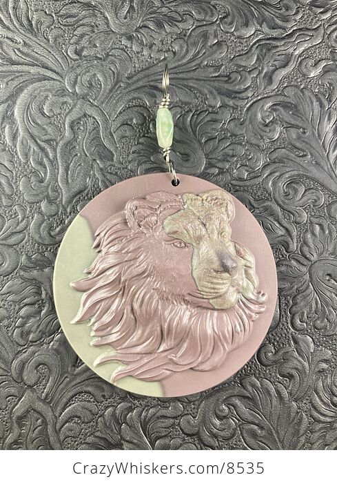Carved Male Lion Big Cat Jasper Stone Pendant Jewelry - #9S4HRTC0jr8-2
