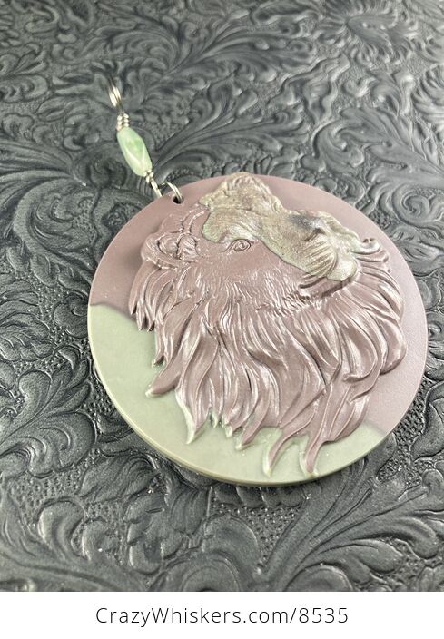 Carved Male Lion Big Cat Jasper Stone Pendant Jewelry - #9S4HRTC0jr8-4