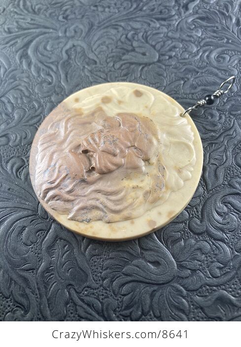 Carved Male Lion Big Cat Jasper Stone Pendant Jewelry - #gc1gZPcdloA-4