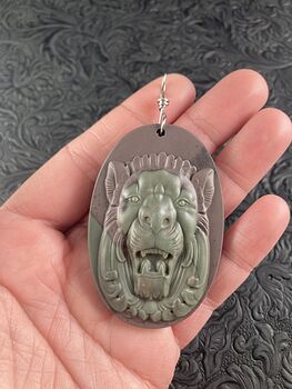 Carved Male Lion Big Cat Jasper Stone Pendant Jewelry Mini Art Ornament #M4mzioGd0zg