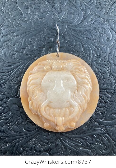 Carved Male Lion Big Cat Jasper Stone Pendant Jewelry Mini Art Ornament - #Ctu3HanClK8-3