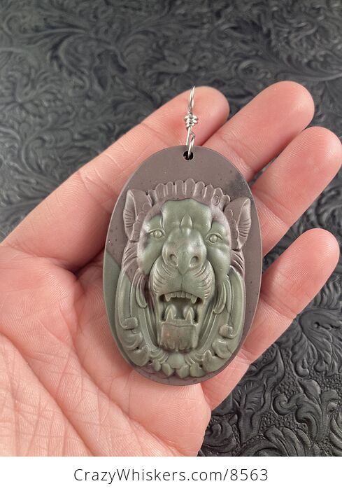 Carved Male Lion Big Cat Jasper Stone Pendant Jewelry Mini Art Ornament - #M4mzioGd0zg-1