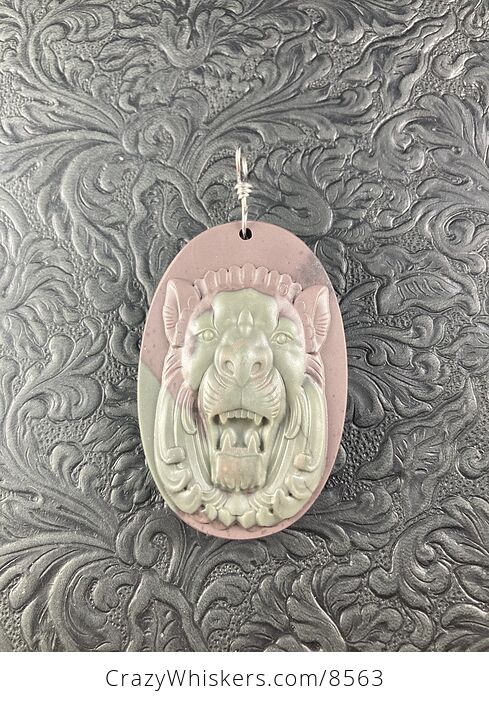 Carved Male Lion Big Cat Jasper Stone Pendant Jewelry Mini Art Ornament - #M4mzioGd0zg-2