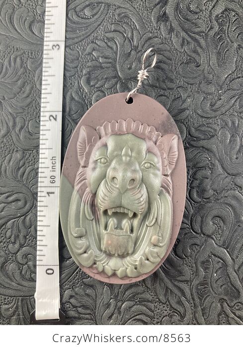 Carved Male Lion Big Cat Jasper Stone Pendant Jewelry Mini Art Ornament - #M4mzioGd0zg-6