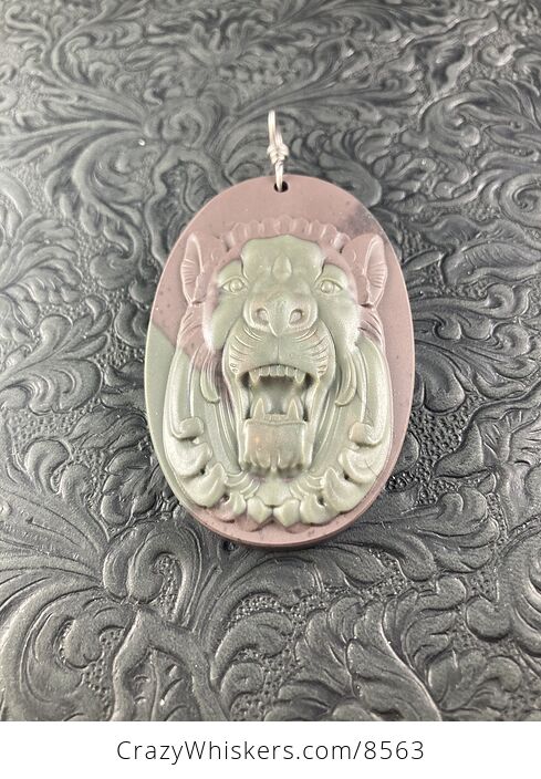 Carved Male Lion Big Cat Jasper Stone Pendant Jewelry Mini Art Ornament - #M4mzioGd0zg-3