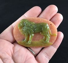 Carved Male Lion Big Cat Lemon Jade and Calcite Stone Pendant Jewelry #ZFITBY8fYZA