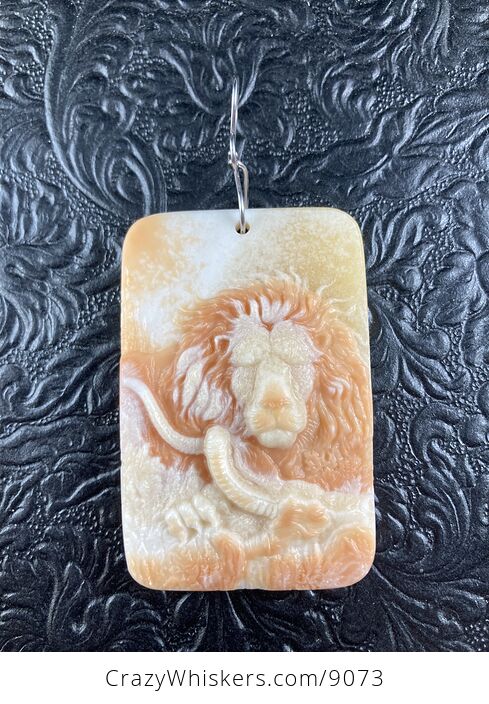Carved Male Lion Big Cat Red Malachite Stone Pendant Jewelry Mini Art Ornament - #YyOUUWsPWT0-2