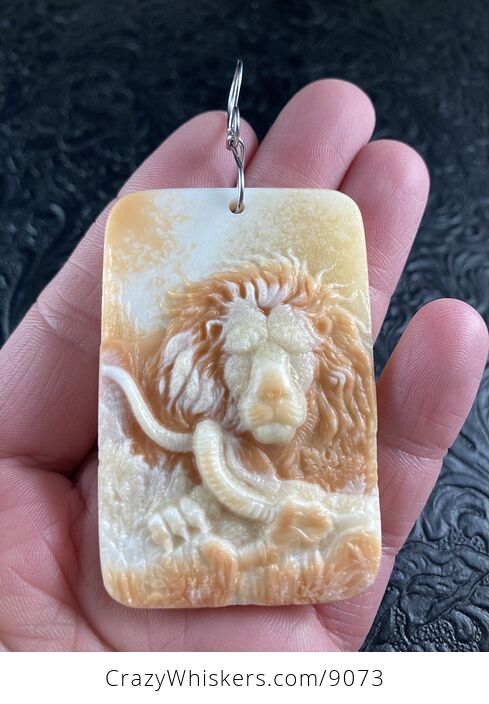 Carved Male Lion Big Cat Red Malachite Stone Pendant Jewelry Mini Art Ornament - #YyOUUWsPWT0-1