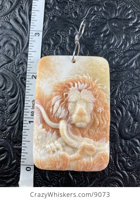 Carved Male Lion Big Cat Red Malachite Stone Pendant Jewelry Mini Art Ornament - #YyOUUWsPWT0-3