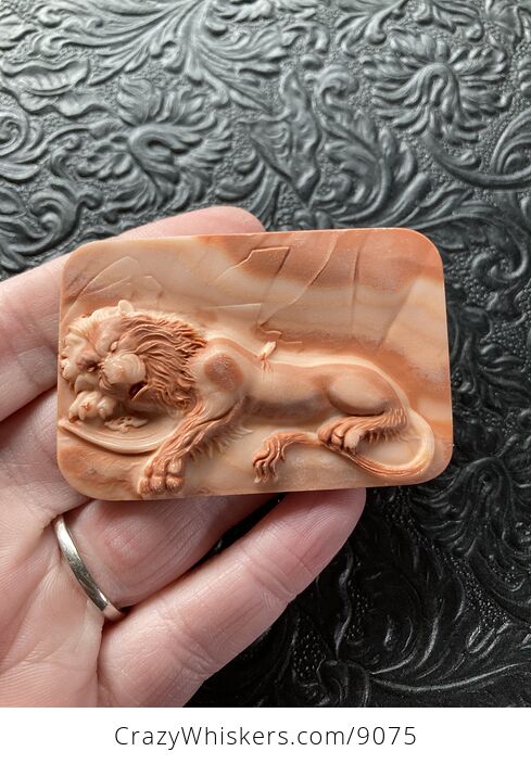 Carved Male Lion Big Cat Red Malachite Stone Pendant Jewelry Mini Art Ornament - #plxbGprKzN4-2