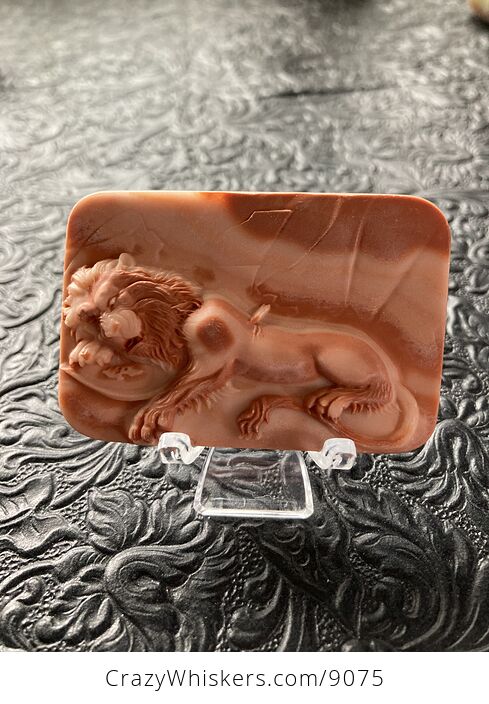 Carved Male Lion Big Cat Red Malachite Stone Pendant Jewelry Mini Art Ornament - #plxbGprKzN4-1