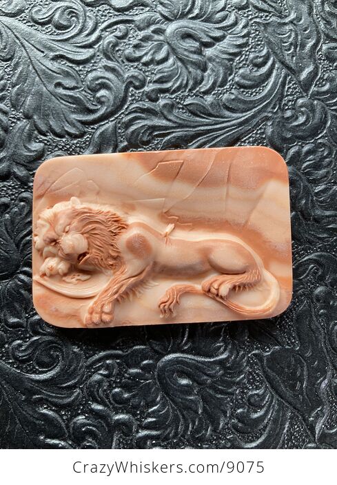 Carved Male Lion Big Cat Red Malachite Stone Pendant Jewelry Mini Art Ornament - #plxbGprKzN4-3