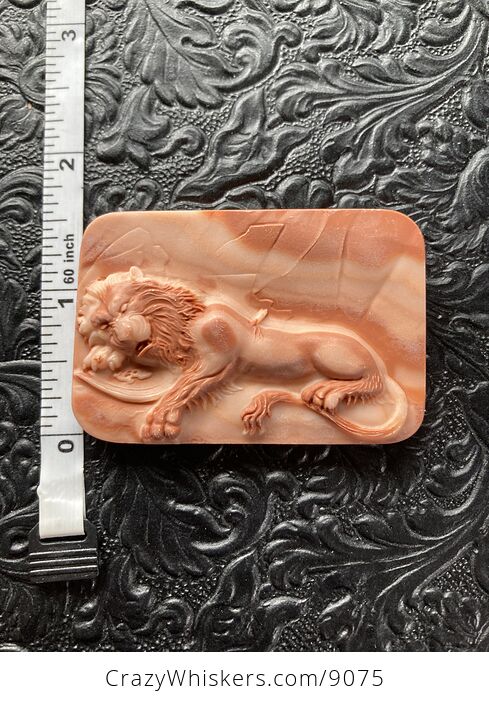 Carved Male Lion Big Cat Red Malachite Stone Pendant Jewelry Mini Art Ornament - #plxbGprKzN4-4