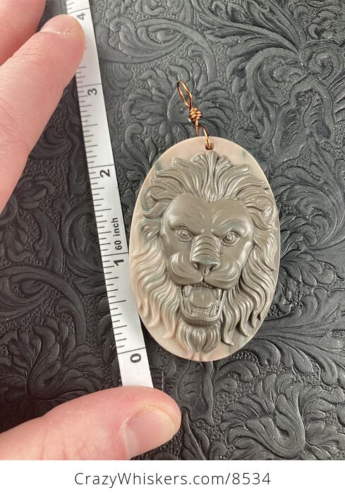 Carved Male Lion Big Cat Ribbon Jasper Stone Pendant Jewelry - #TB092GAMgW4-3