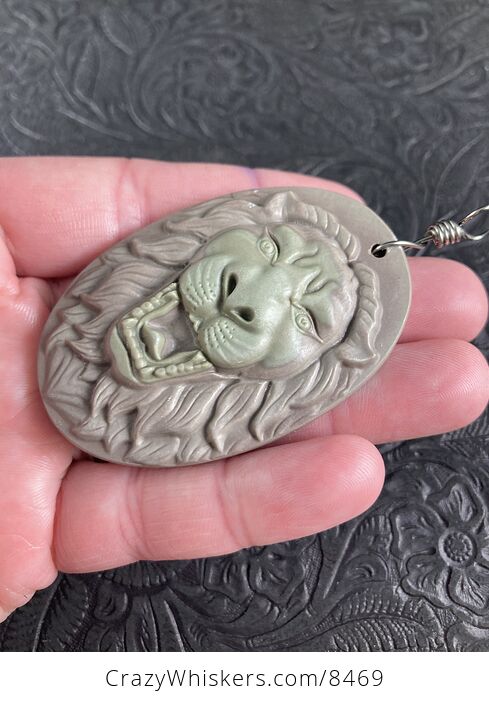 Carved Male Lion Big Cat Ribbon Jasper Stone Pendant Jewelry - #VZTADTGX1ys-4