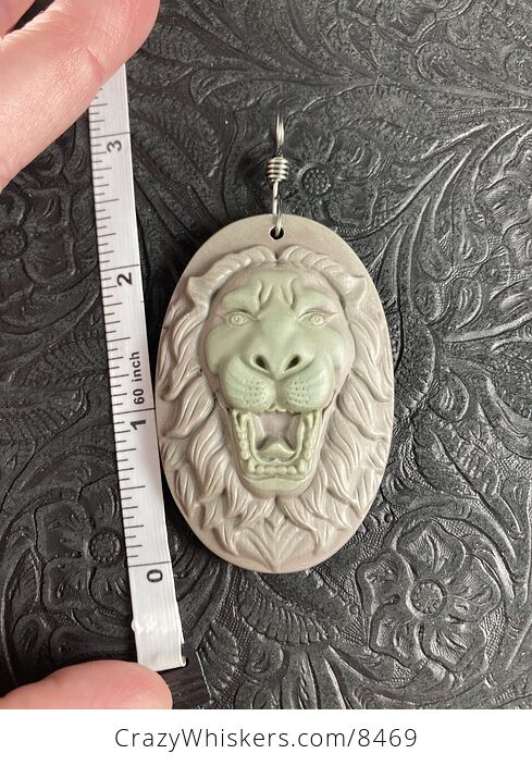 Carved Male Lion Big Cat Ribbon Jasper Stone Pendant Jewelry - #VZTADTGX1ys-3