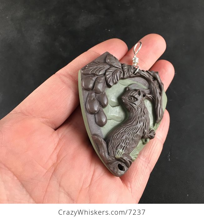 Carved Male Lion Big Cat Ribbon Jasper Stone Pendant Necklace Jewelry - #EHdRV0H1YLE-2