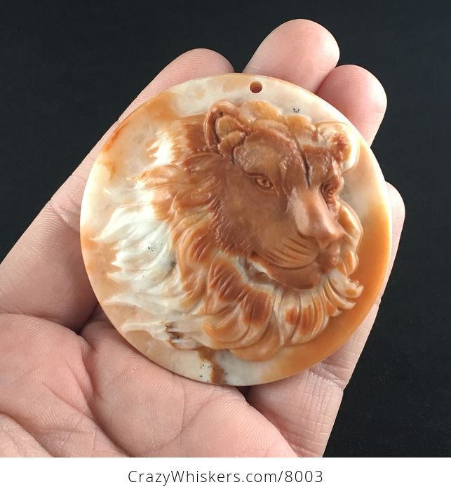 Carved Male Lion Head in Red Malachite Stone Jewelry Pendant - #D2YSXhdl4TA-1