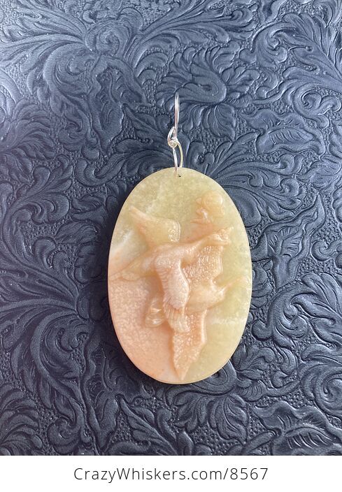Carved Migrating Geese Jasper Stone Pendant Jewelry Ornament Mini Art - #xDkIRKxT1KE-2