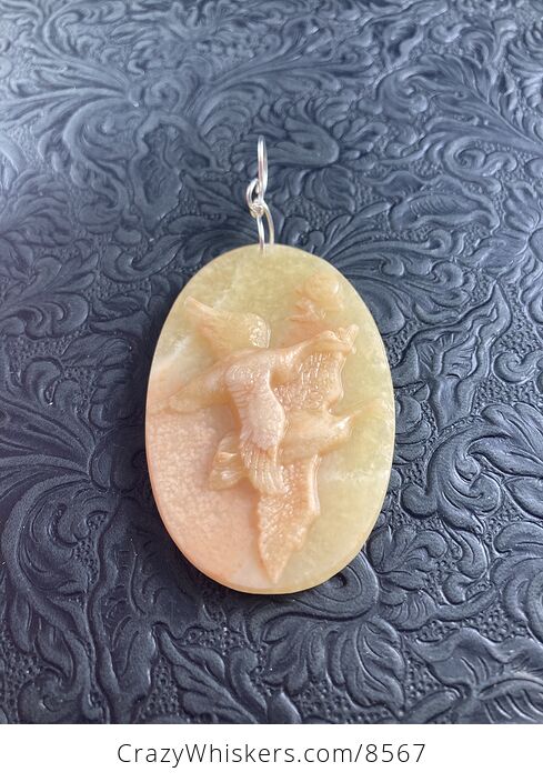 Carved Migrating Geese Jasper Stone Pendant Jewelry Ornament Mini Art - #xDkIRKxT1KE-3