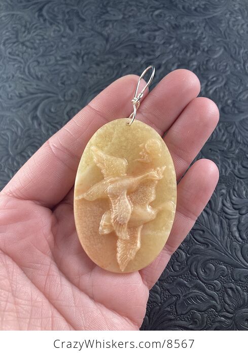 Carved Migrating Geese Jasper Stone Pendant Jewelry Ornament Mini Art - #xDkIRKxT1KE-1