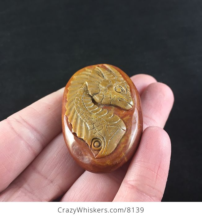 Carved Misty Mountain Jasper Stone Dragon Pendant Jewelry - #MWounOn0czg-2