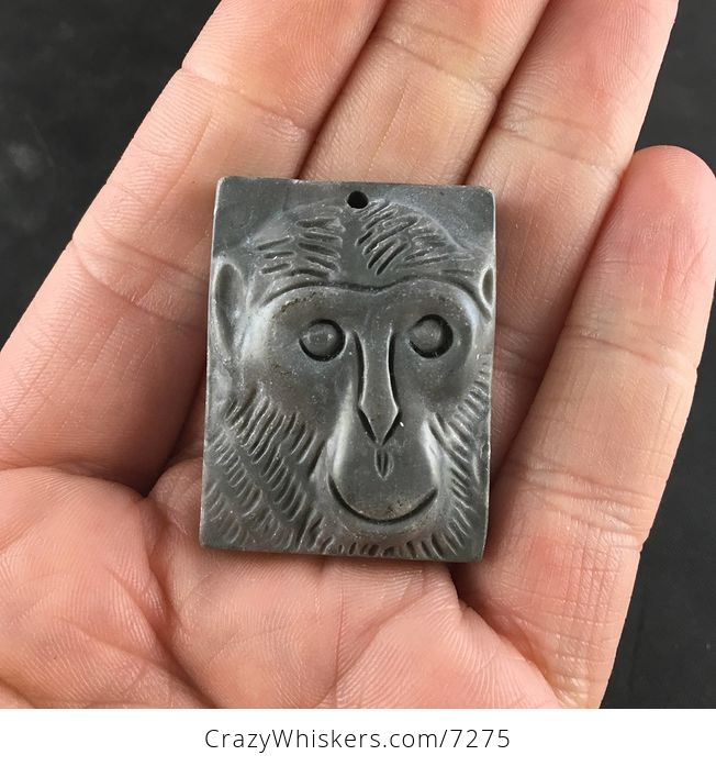 Carved Monkey Face Ribbon Jasper Stone Pendant - #EAPQffGjzFQ-1