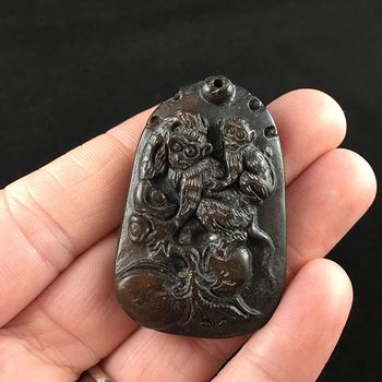 Carved Monkeys Chinese Jade Stone Pendant Jewelry #JbFpm2Y8bj8