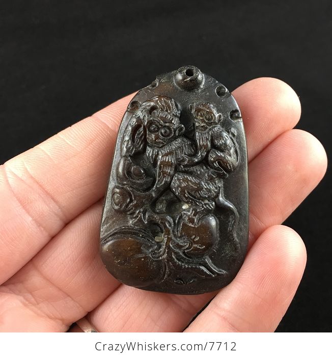 Carved Monkeys Chinese Jade Stone Pendant Jewelry - #JbFpm2Y8bj8-1
