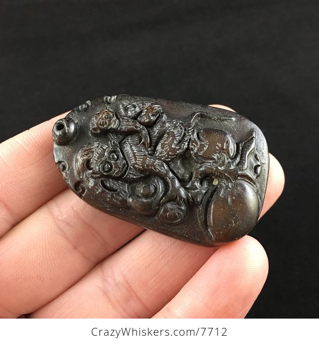 Carved Monkeys Chinese Jade Stone Pendant Jewelry - #JbFpm2Y8bj8-4