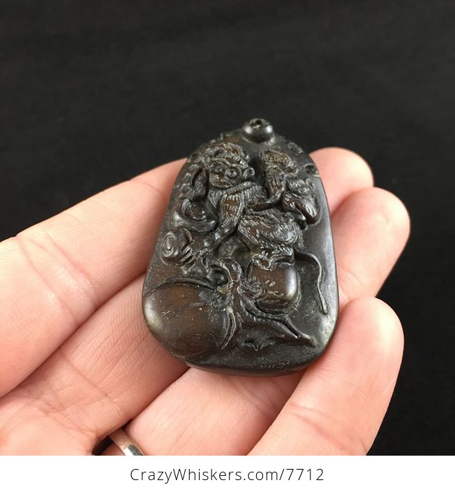 Carved Monkeys Chinese Jade Stone Pendant Jewelry - #JbFpm2Y8bj8-2